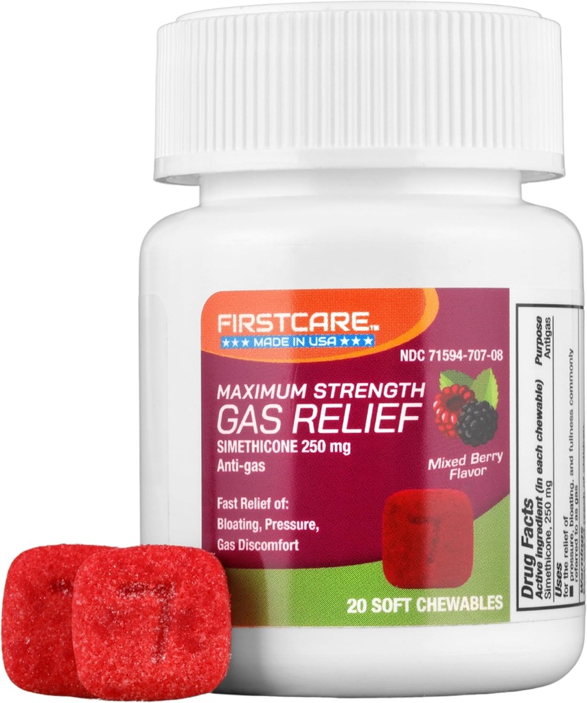 FirstCare® Gas Relief Soft Chewables - Rýchla úľava pri ohýbaní, nadmernom tlaku, plnosti a plynovom discomforte 
