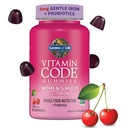 Záhrada života Vitamínový kód Ženy Multivitamín Gummy so železom: Folát, Biotín, D3 & B12 pre vlasy, koža a nechty + Probiotiká pre imunitné zdravie a zažívanie, non-GMO, Gluten-free, 90 Cherry Gummies