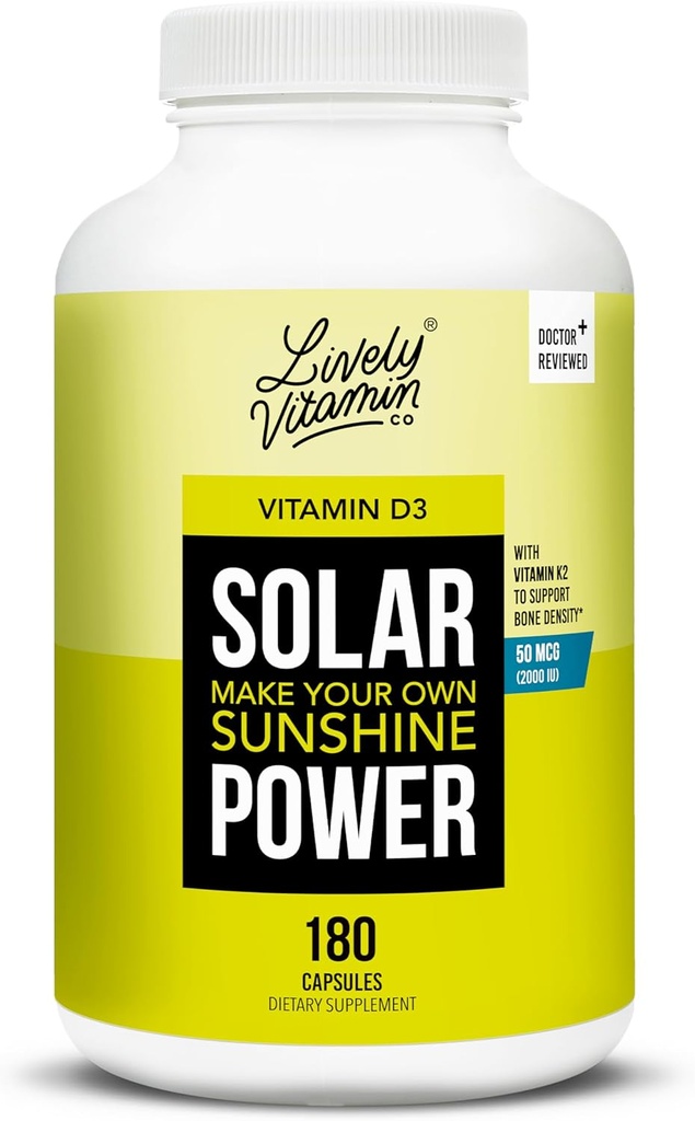 VITAMÍN CO. Solárna energia Vitamín D3 2000 iu - Patentovaný vitamín K - MK7 - Imunitná rovnováha - Funkcia mozgu - Mood - Heart - Stres - 180 Počet