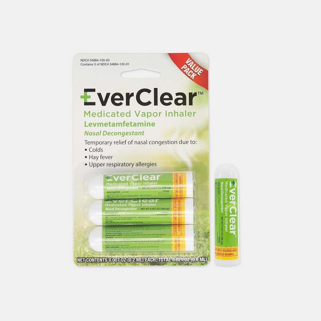 EverClear Mediked Vapor Inhaler, Nasal Decongestant pre Colds, Hay Fever, & Horné respiračné alergie, 0,2 ml, 3 balenia