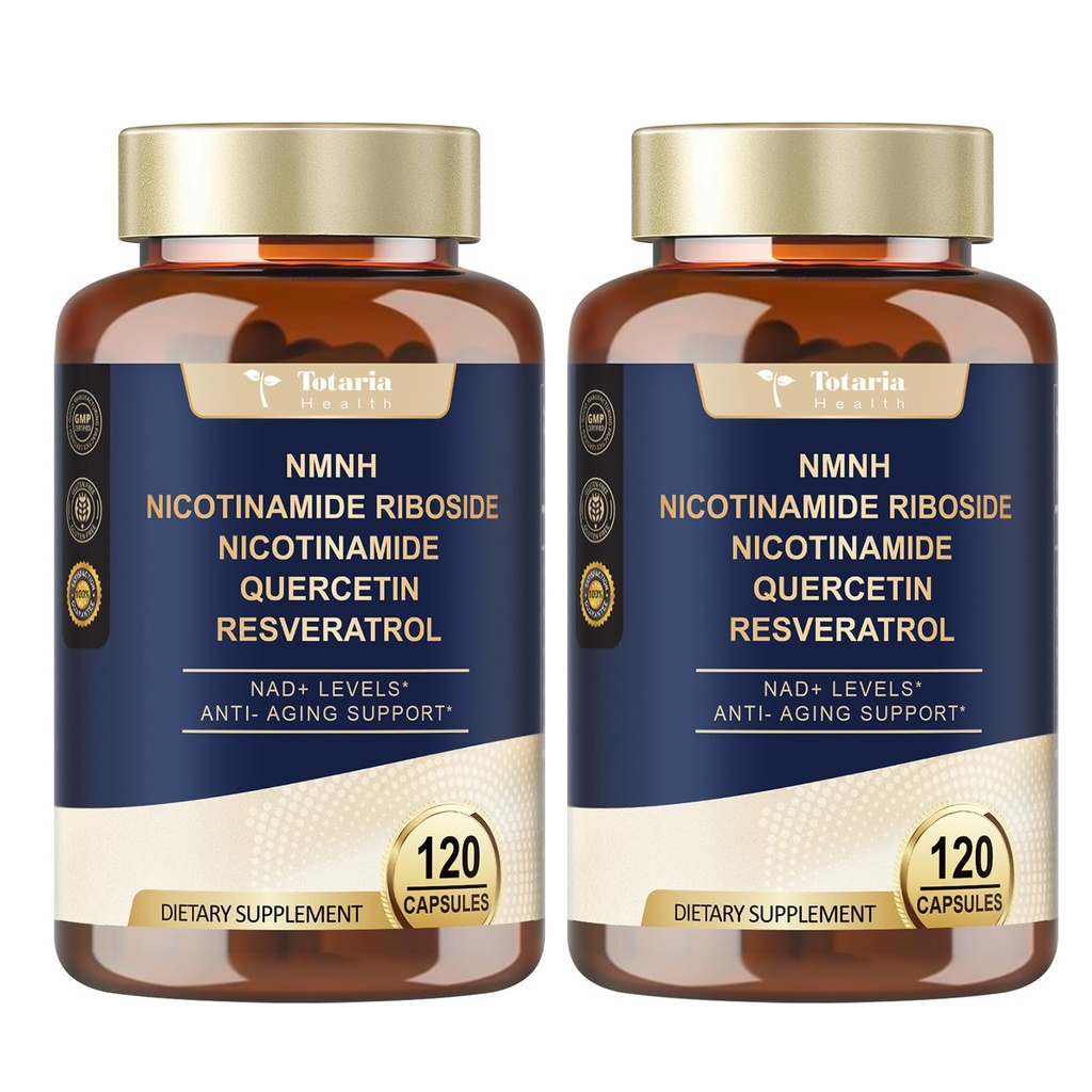 Totaria NMNH (Dihydronikotínamid mononukleotid), NMNH dodatok w/Niacínamid (vitamín B3), Quercetin, Trans-Resveratrol, Support NAD+, Anti-Aging, Skin Cell Health & Energy, 240 Count