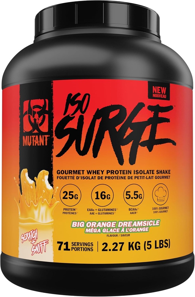 Mutant ISO Surge Srvátka Proteín Izolát Powder Acts Fast to Help Recover, Build Muscle, hromadne a sily (5 libra, Big Orange Creamsicle)