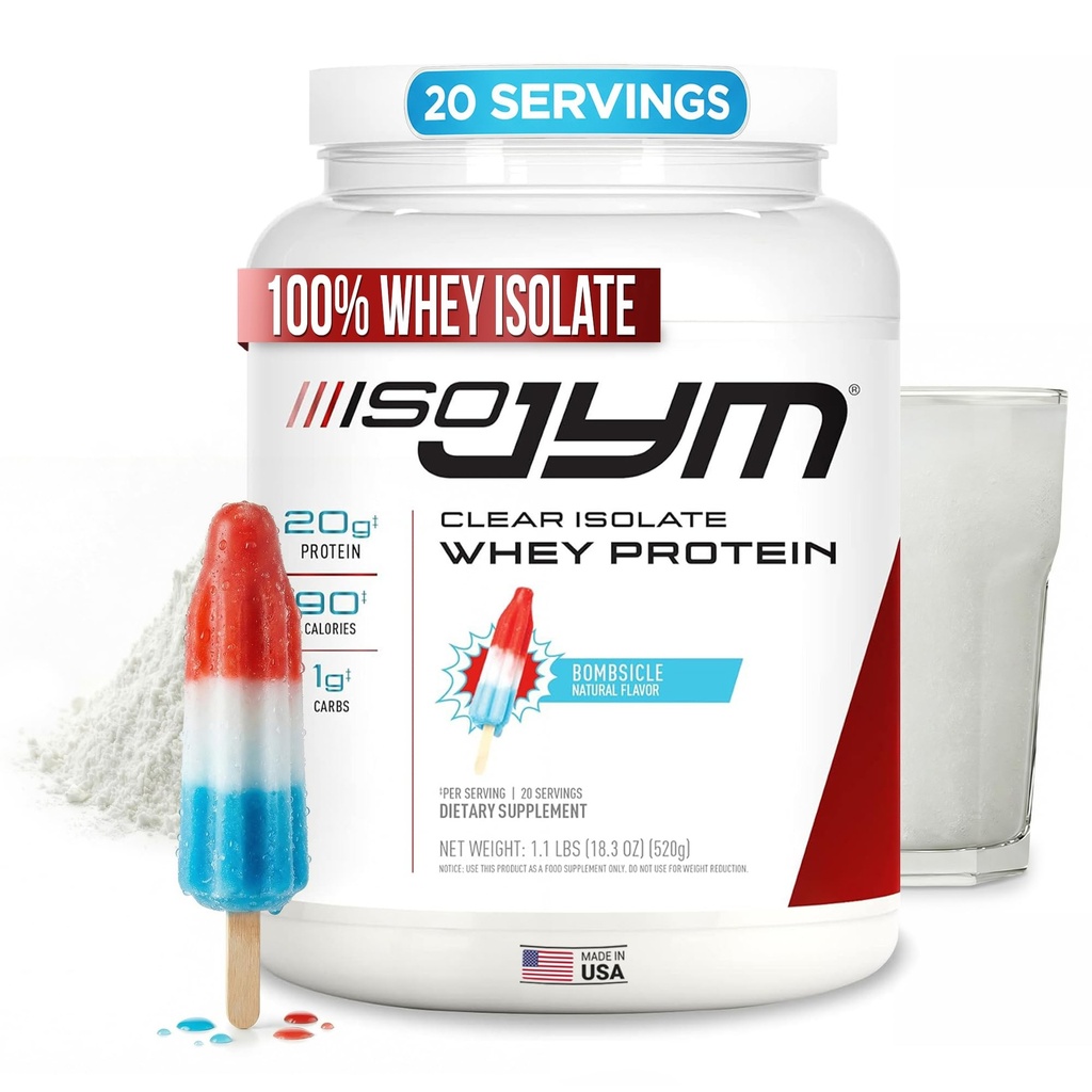 JYM Supplement Science Iso JYM Bombsicle, 90 kalórií, 100% Srvátkový proteín Isolát, Zero Tuk, Zero Sugars, Mixs Clear, for Women & Men, 20 Servings