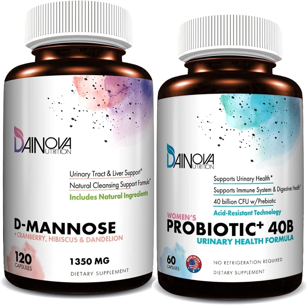 D Mannose Kapsule a probiotiká pre ženy Bundle I Urinary Tract + Vaginal Health Support I UTI and Yeast Infection Control I Vegan, Gluten Free I Made in USA
