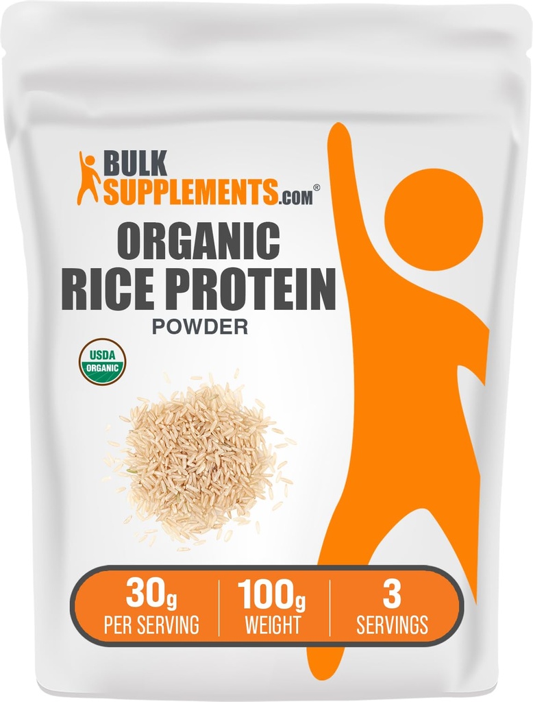 BulkSupplementments.com Organic Ryža Protein Powder - Vegan Plant Protein, Unflavred - Vegan & Gluten Free, 30g per Serving, 100g (3,5 oz) (Pack of 1)