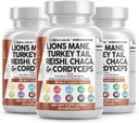 Clean Nutraceuticals Lions Mane 20in1 Huba Supplement with Turkey Tail Reishi Cordyceps Chaga Maitake Meshima Poria Cocos Shiitake Oyster Porcini Enoki - 3Pack