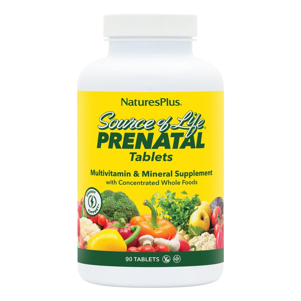 Príroda Plus zdroj života prenatálne - 800 mcg folát, 90 vegetariánske tablety - všetky prírodné prenatálne vitamíny a minerály so železom a vápnikom - optimálne zdravie a energia - bez lepidla - 45 porcií