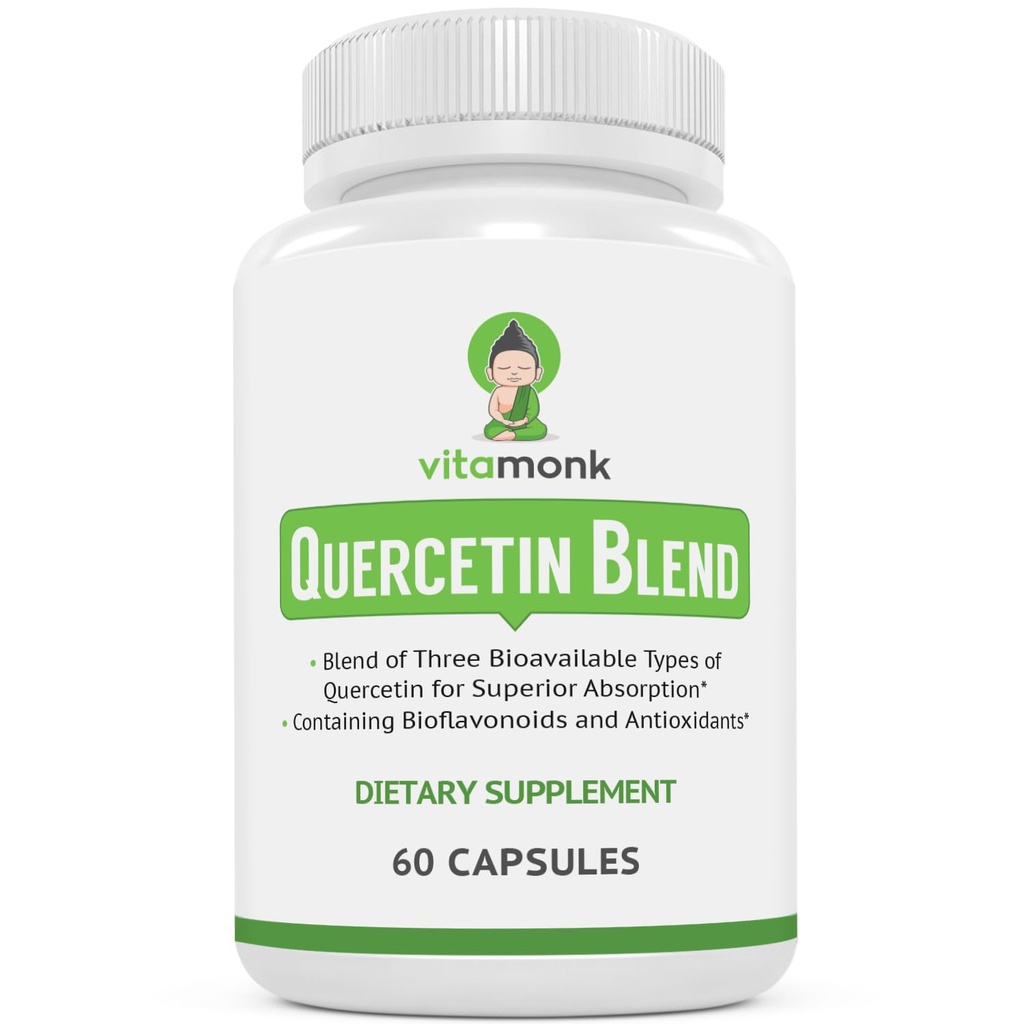 VitaMonk Quercetin Complex - 3 bioaktívne formy Quercetinu - Isoquercetin, Quercetin Dihydrát a Quercetin Phytozóm - na Superior Absorpcia - Quercetin 500 mg kapsuly - Quercetin s hypromelínom
