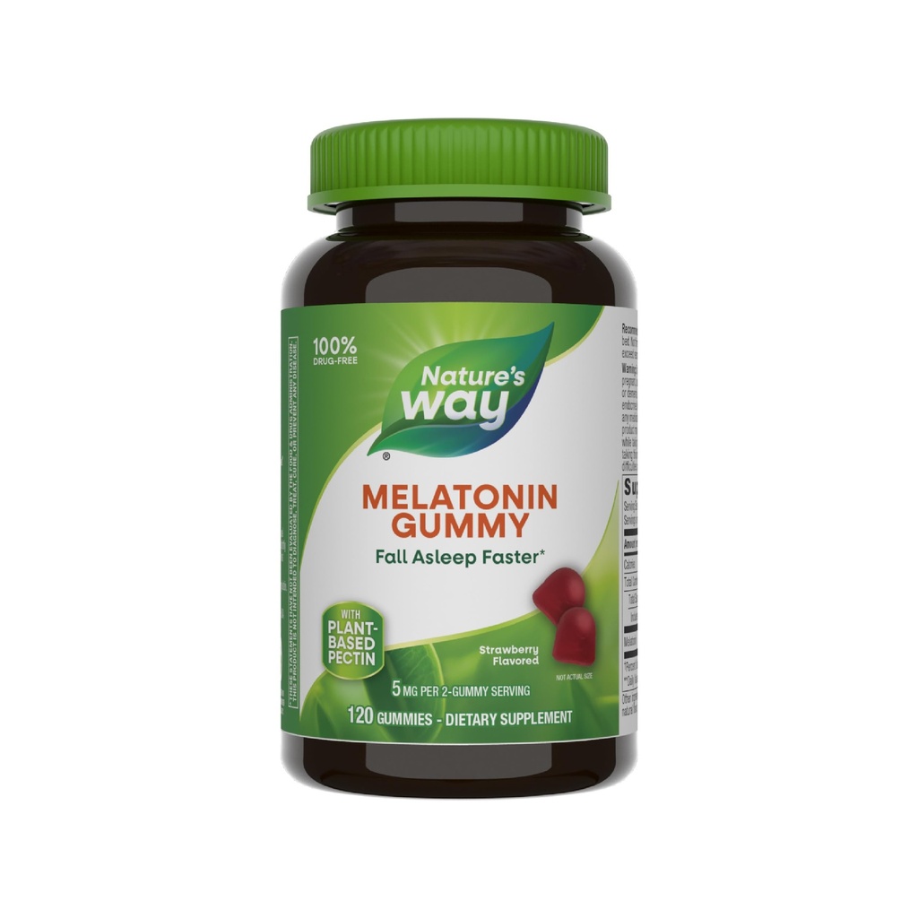 Nature's Way Adult Melatonin Gummies, Podporuje pokojný spánok*, Fall Asleep Faster*, Jahodové Ochutené, 5 mg Melatonin Gummies per 2-Gummy Serving, 120 Počet