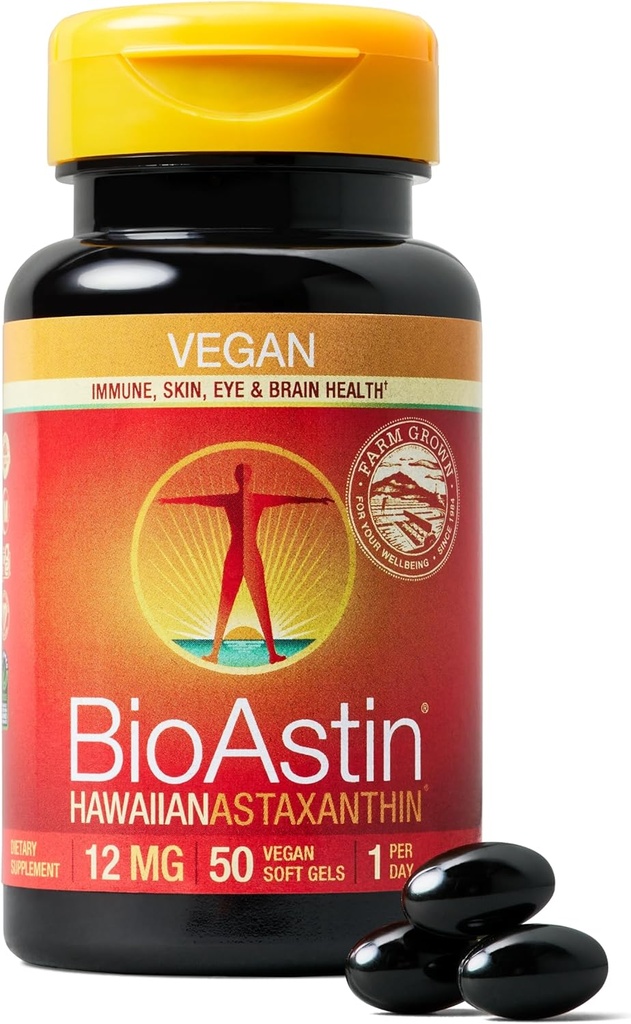 Nutrex Hawaii Vegan BioAstin Hawaiian Astaxantin - 12 mg, 50 Softgels - Farm-Direct Premium Antioxidant Supplement to Support Eye, Skin, Joint & Immune System Health - Vegan, Non-GMO & Gluten-Free