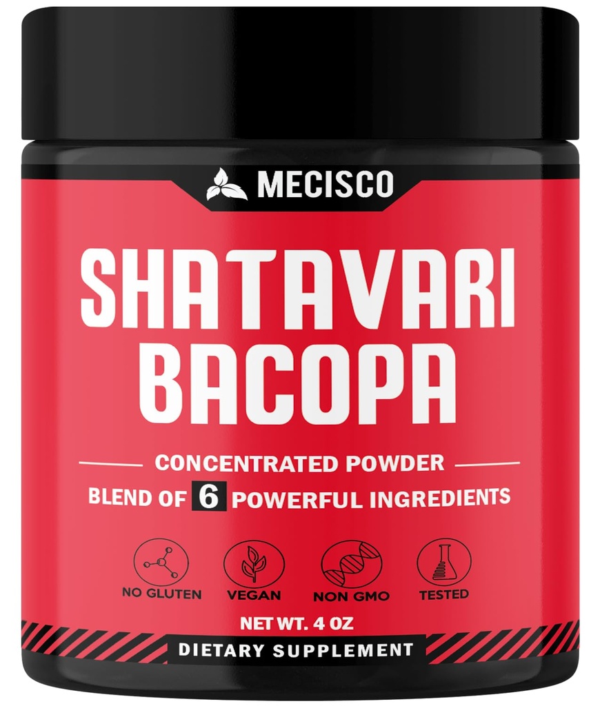 6in1 Shatavari Powder Organic - zmesou s Shatavari Root, Bacopa Monnieri, Ashwagandha Root, Vitex Berry, senovka a čierne korenie - podporuje omladenie, podporuje energiu a vitality - 4 Oz