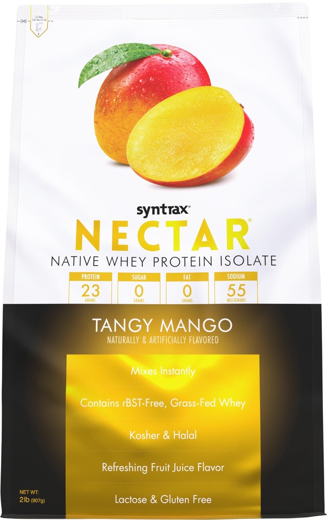 Syntrax Nutrition Nectar,100% Whey Protein Isolate Powder, Refreshing Fruit Juice Flavor, Tangy Mango, 2 libier.