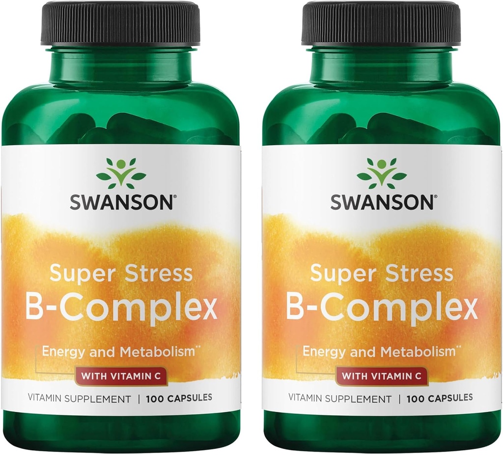 Swanson vitamín B-komplex w/vitamín C - Natural Supplement Propagation Stress Relief, Energy Support & Aiding Immune Health - May Support Metabolizmus a nervové zdravie - (100 kapsúl) (2 balenia)