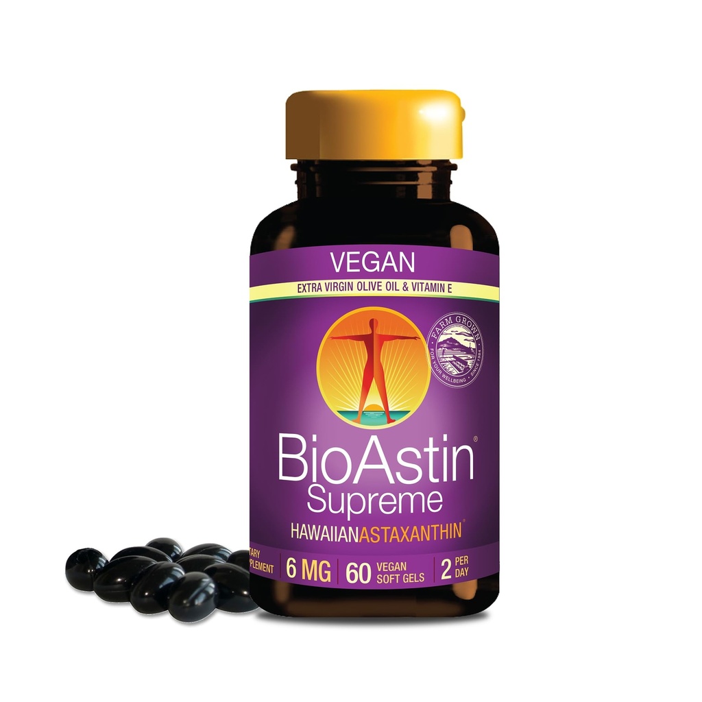 Nutrex Hawaii BioAstin Supreme Hawaiian Astaxantin - 6 mg, 60 Softgels - Farm-direct Premium Antioxidant Supplement for Eye, Skin, Joint & Immune System Health* - zmes s extra panenským olivovým olejom