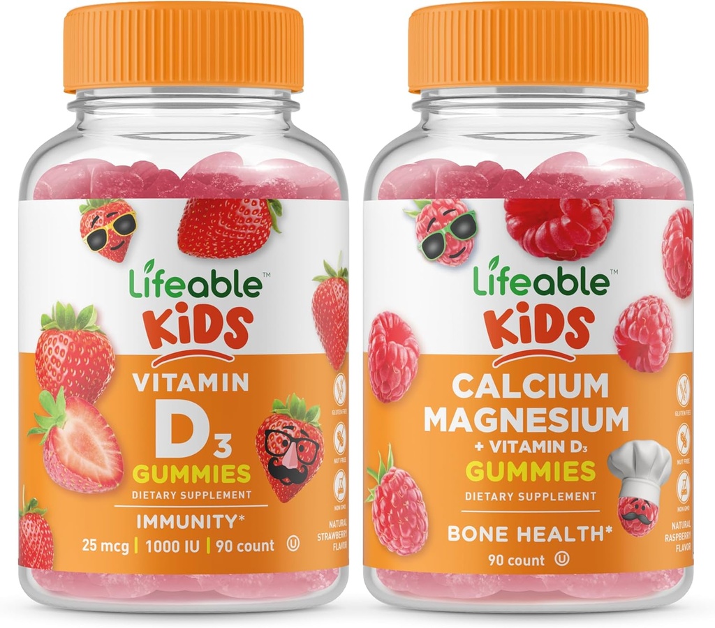 Životaschopné vitamín D Deti + vápnik Magnézium Deti, Gumies Bundle - Veľké ochutnávka, Vitamín Supplement, bez lepku, bez GMO, Žuvacia Gummy