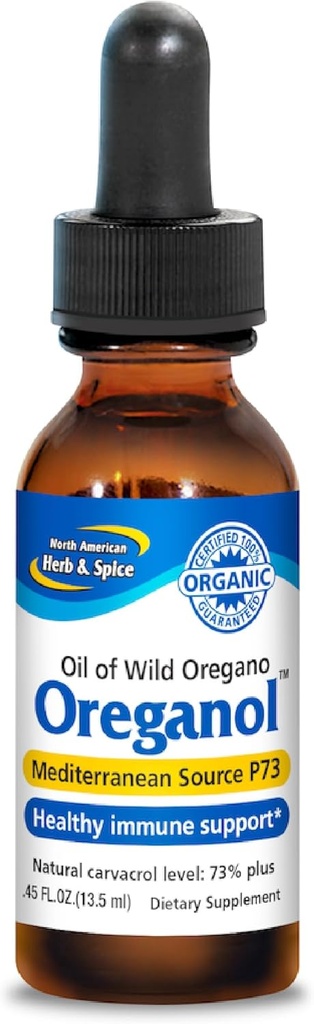 NORTH AMERICAN HERB & SPICE Oreganol - 0.45 fl. oz. - Unprocessed, Wild, Organic Oregano Oil - Mediterranean Source P73 - Non-GMO - 194 Servings