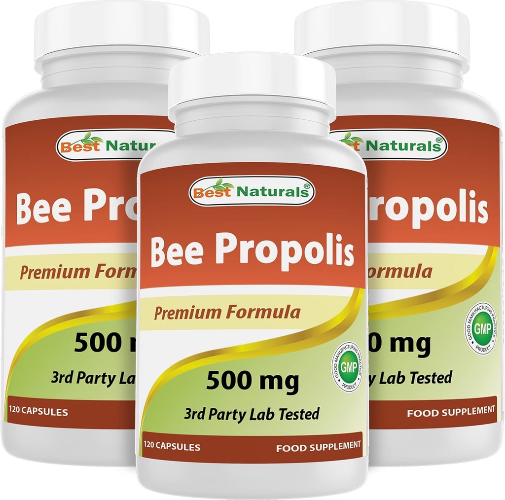 Najlepšie Naturals Bee Propolis 500 mg 120 Kapsule (120 Počet (Pack of 3))