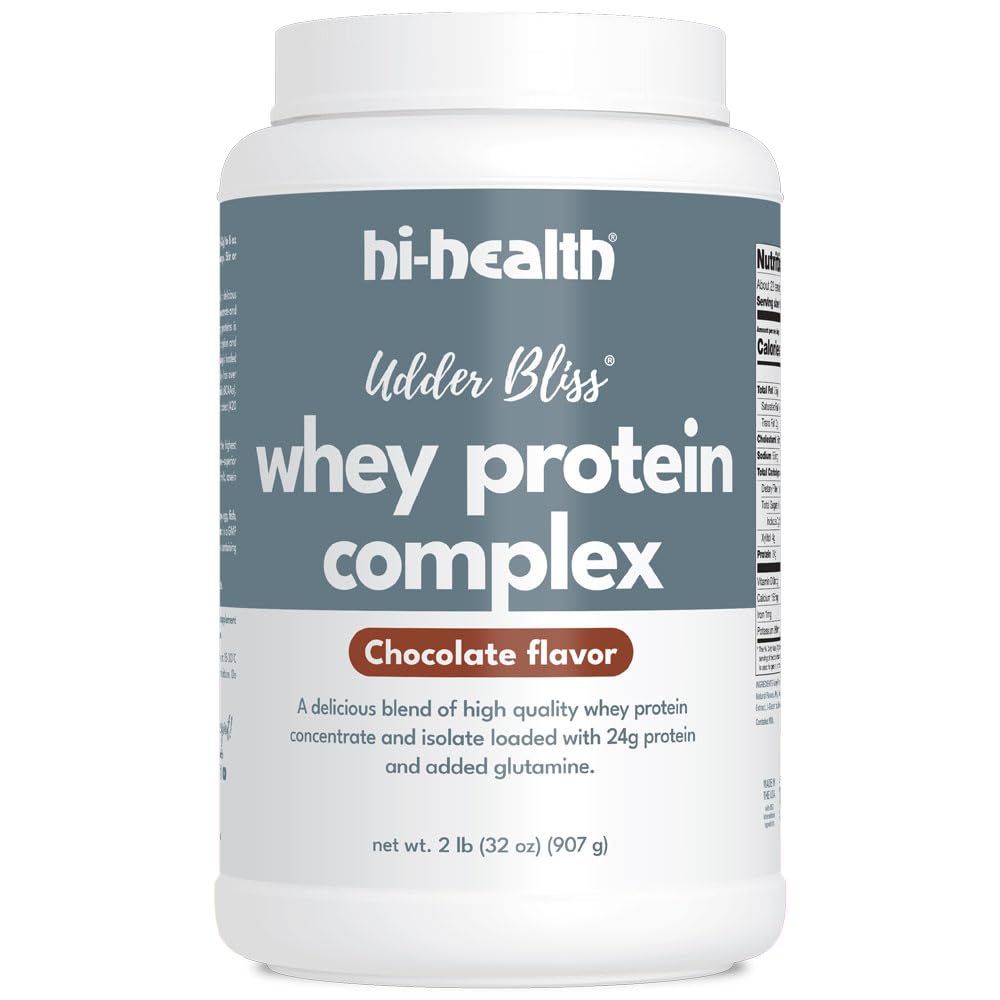 Hi-Health Udder Bliss Srvátkový komplex prášok, zmes biologicky dostupného koncentrátu srvátkového proteínu a izolát s pridaným glutamínom, čokoláda (2 libry)