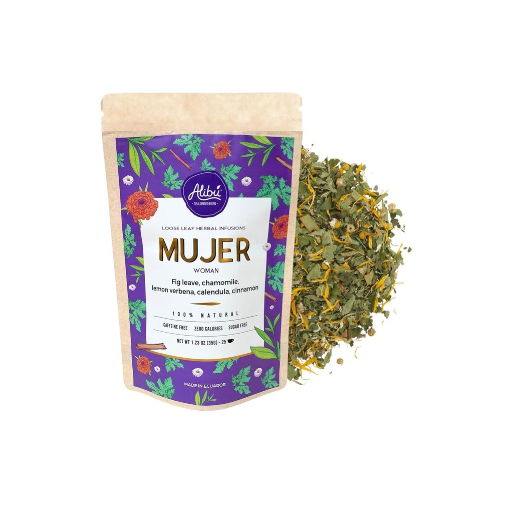 Alibu Loose Leaf Herbal Tea - Mujer - Prírodné Menštruačný cyklus Relief from Cramping, Nauzea Relief -Certifikovaný Vegan, 100% prírodný čaj, Certified Košer - 25 pohárov