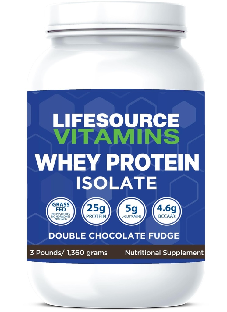 LifeSource Vitamíny 3 lb - US Dairy Cows Grass Fed Whey Protein Isolát - Double Chocolate Fudge sladené w/Stevia - 3 lb prášok