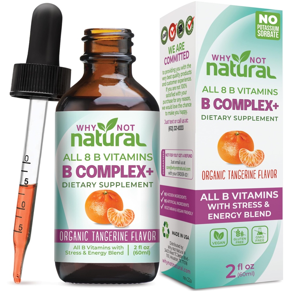 Prečo nie prírodné vitamín B komplex tekuté kvapky - doplnok pre ženy - Vegánske a sublingválne formy B1 B2 B3 B5 B6 biotín folát a cholín - Plus zmes pre podporu energie