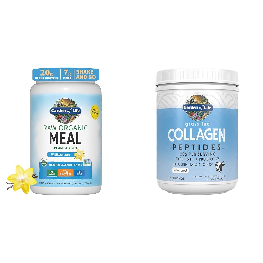 Záhrada života Vegán Proteín prášok - Raw Organic Meal Replacement Shakes - Vanilla - Pea Protein & Grass Fed Collagen Peptides Powder