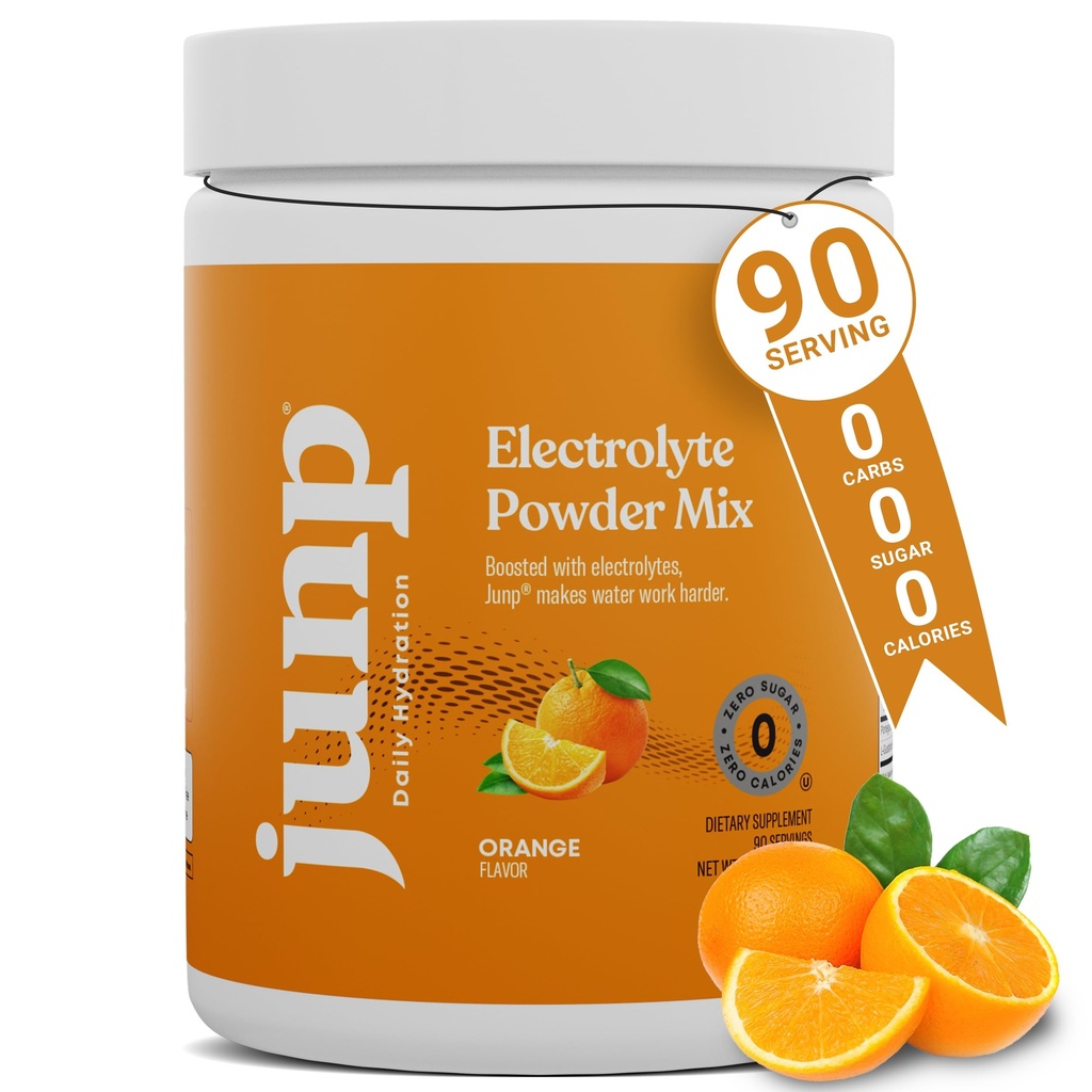 JUNP Electrolytes Powder No Cugar No Carbs, Sweet Tangy Citrus Orange Keto Electrolyte Drink Mix, Drasel & Salt Hydratácia Powder Electrolytes Zero Calorie Sugar Free Electrolyte Powder, 90 Servings