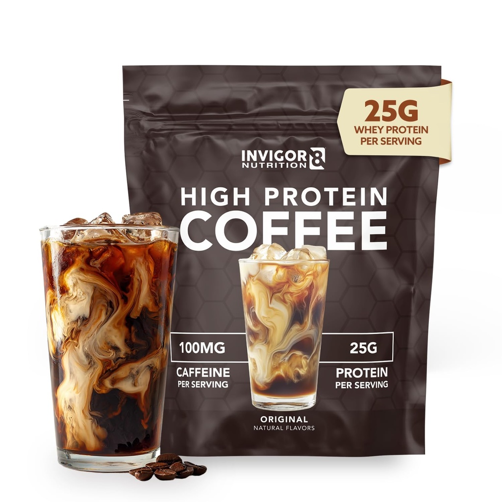 INVIGOR8 High Protein Coffee Powder 25 Grams Whey Isolate100mg Natural Green Tea Caffeine 