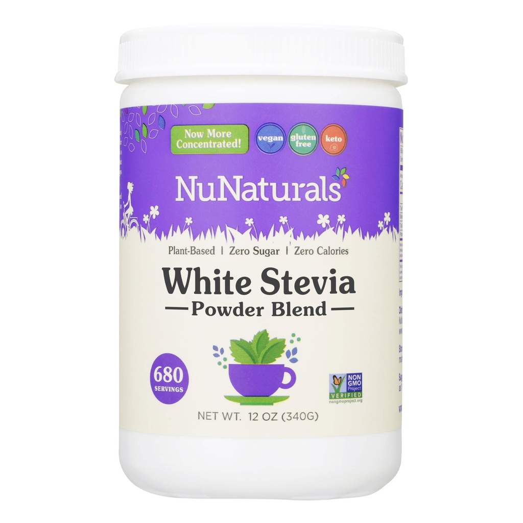 NuNaturals White Stevia Powder Blend, Plant-Based Sugar Substitute, Zero Calorie Sweedener, 12 oz