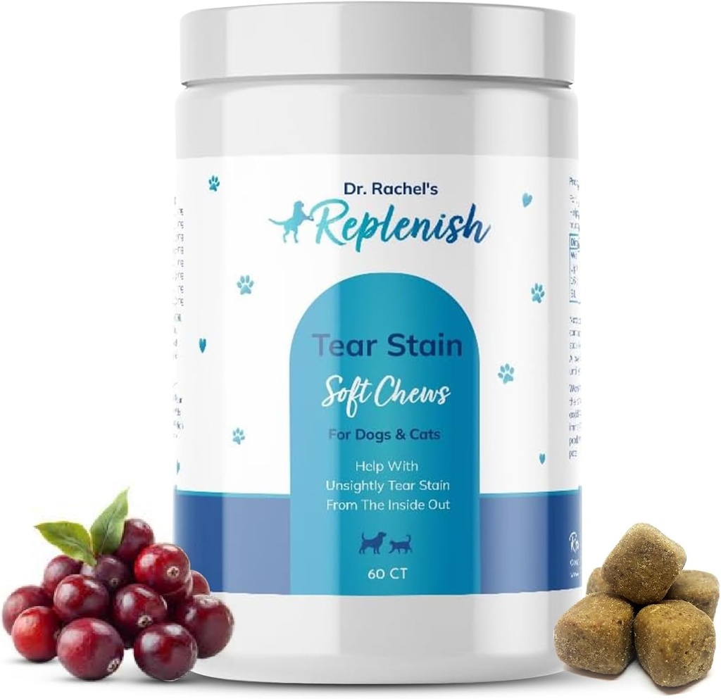 Replenish Stear Stain Chews pre psov a mačky - Dr. Rachel je Stear Stain Remover pre psov - Psie očné Stear Stain Remover - Stear Stain Supplement pre psov - Prírodné Stear Stain Soft Chews - 60 Gróf