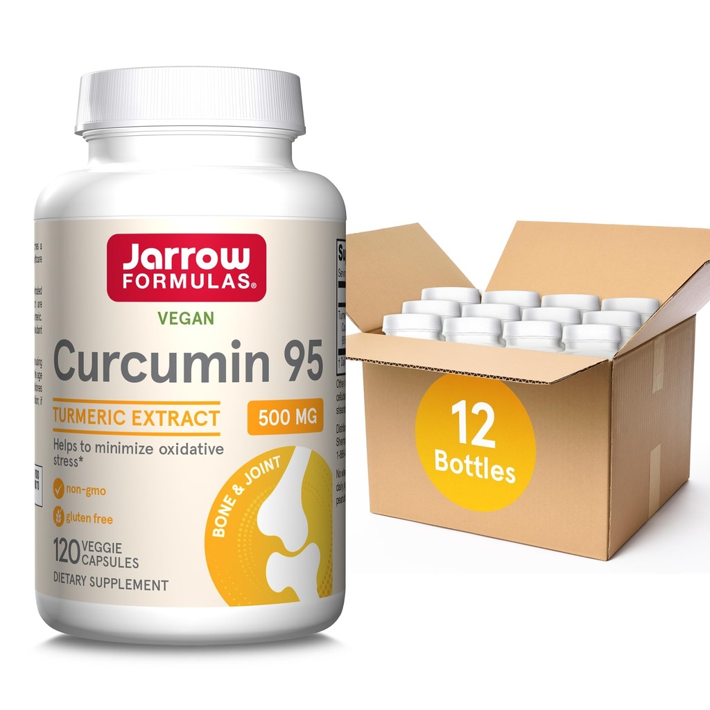 Jarrow Formules Curcumin 95 500 mg, Turmeric Curcumin Extract for Antioxidant Support, Bone and Joint Support Diétary Supplement, 120 Veggie Capsules, Ap to 120 Servings, Balenie 12