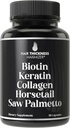 Biotín (5000mcg), Keratín, Kolagén, Horsetail, Saw Palmetto 