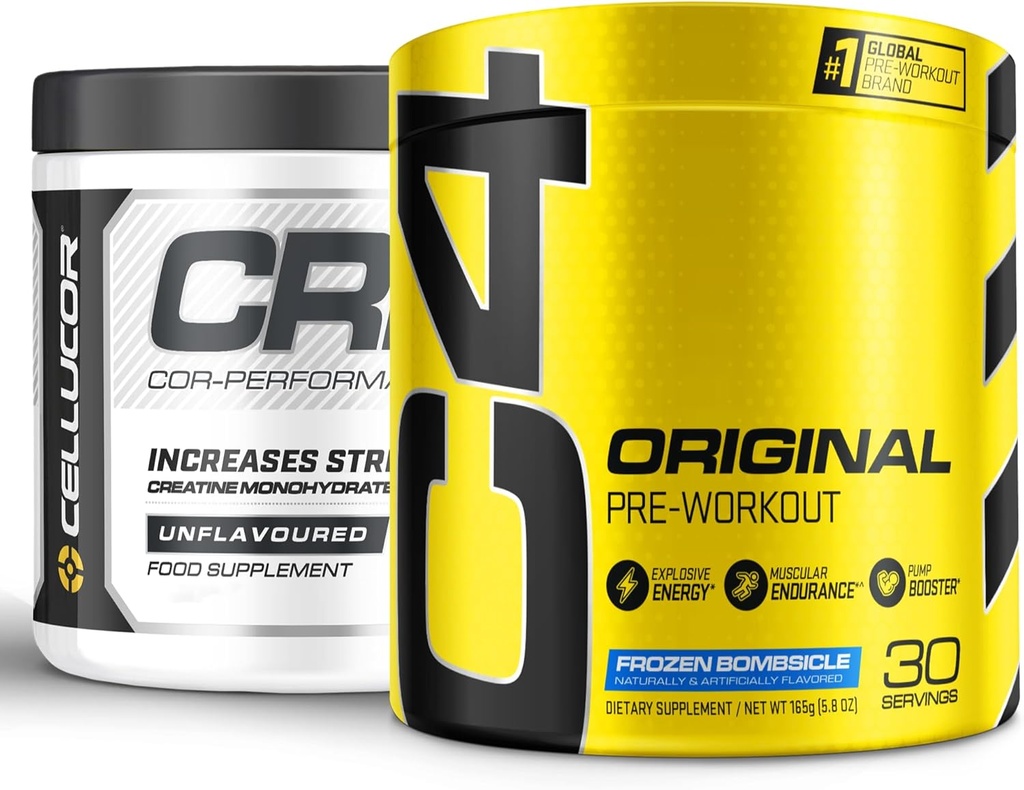 Cellucor Pre Cvičenie & Creatine Bundle, C4 Originálny pred Cvičenie prášok, mrazené Bombsicle, 30 Slúži + Cor Performance Creatin Powder, 72 Slúži