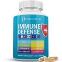 Imunitná podpora 8 v 1 kapsulách - Zinok Supplement, vitamín D3, vitamín C a baza - Imunitný posilňovací doplnok s Echinacea, zázvorové korene a kurkuma