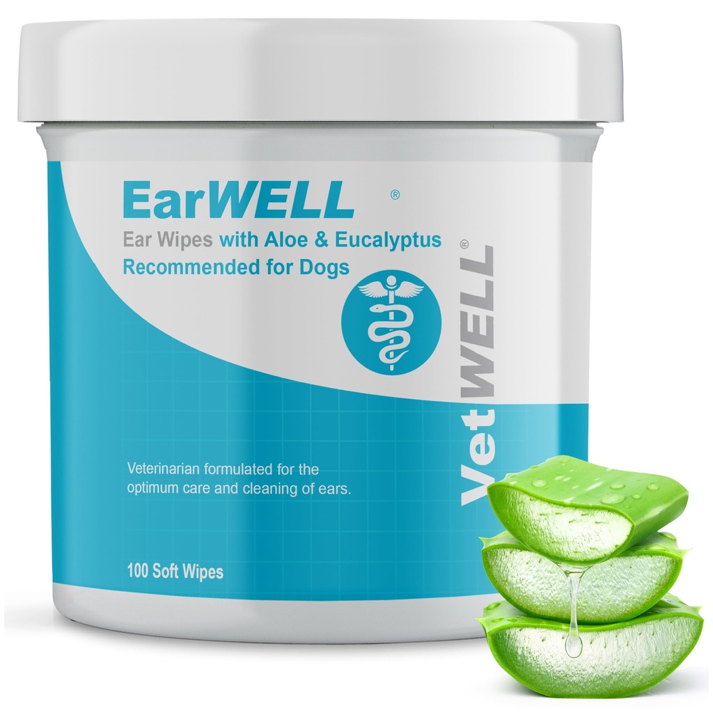 EarWELL by VetWELL pes ušné utierky - Otic čistenie utierky pre infekcie a ovládanie ušnej kaše u domácich zvierat - 100 Počet