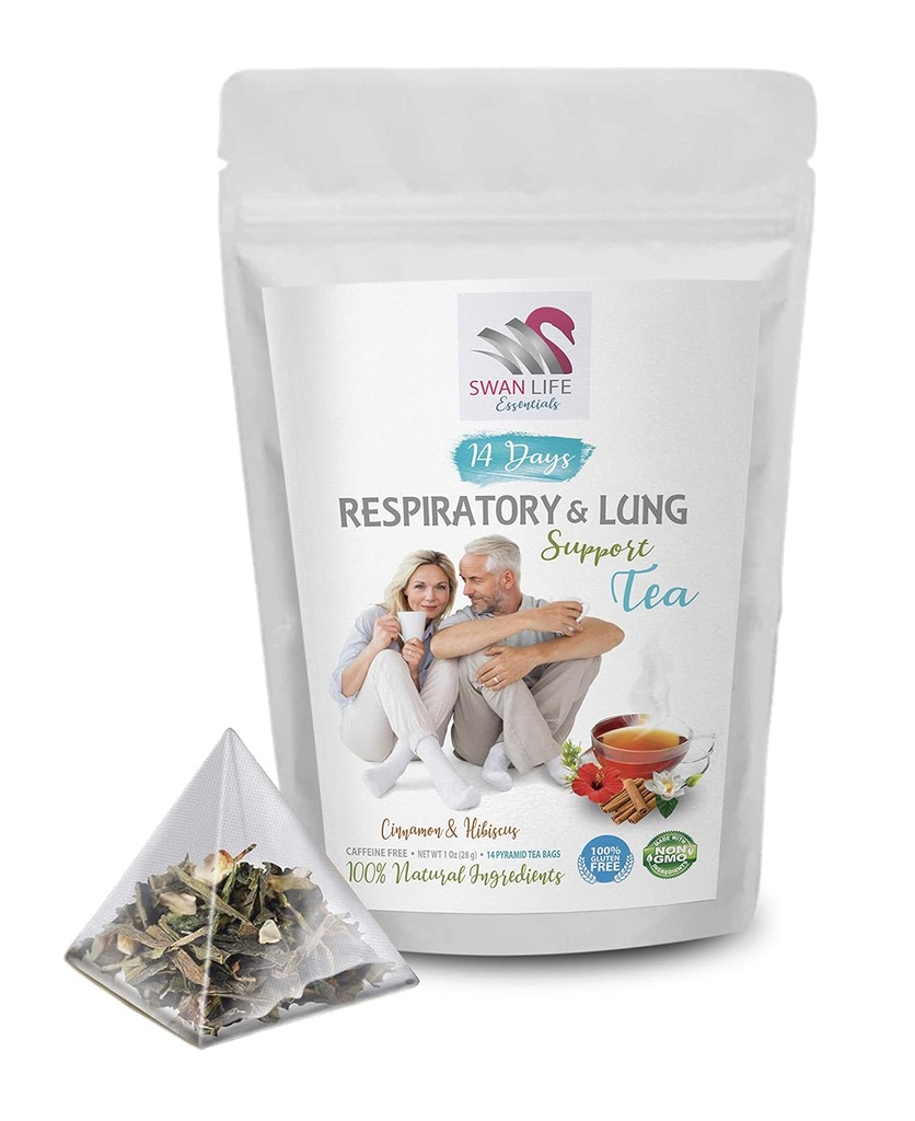 vitamíny pre dýchacie cesty - RESPIRATÓRIA A LUNG PODPORA TEA 14 Dní so škoricou, Hibiscus, Marshmallow Root, Astragalus, Peppermint, eukalyptový čajový list 1 Balenie 14 Čajové tašky