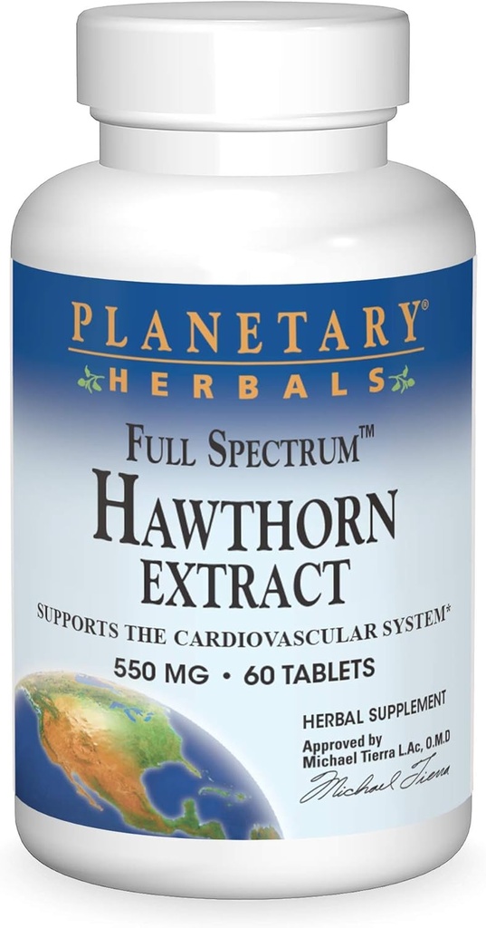 Planetárne bylinné rastliny s plným spektrom Hawthorn Extract 550 mg Tablety, 60 ot