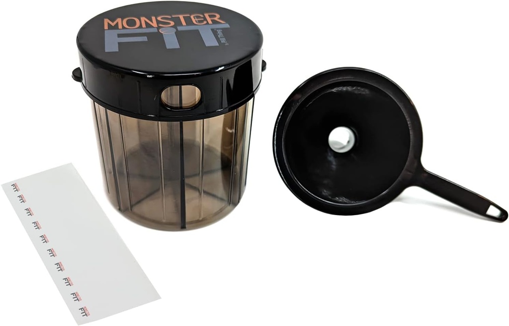 Monster Fit Supplement Mediciation Pill Dispenser s plniacim Funnelom a štítkami, Extra veľké pilulky Kontajnerové rukoväte takmer akýkoľvek doplnok (Monster s Funnel)