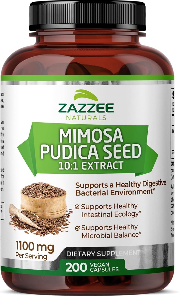 Zazzee Mimosa Pudica Seed 10:1 Extract, 200 Vegan Capsules, 1100 mg, 3+ Moon Supply, Potent 10:1 Extract, Non-GMO and All-Natural