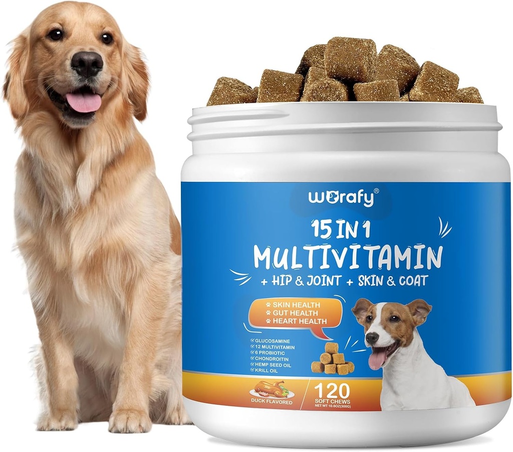 15-v-1 pes Multivitamínové doplnky - pes Multivitamín Žuvateľný - Imunita, Trvanlivosť, kĺb a srdce Zdravie Podpora kože, Coat Heart, Imunitný systém - pre všetky vekové kategórie Všetky plemená (120 Počet)
