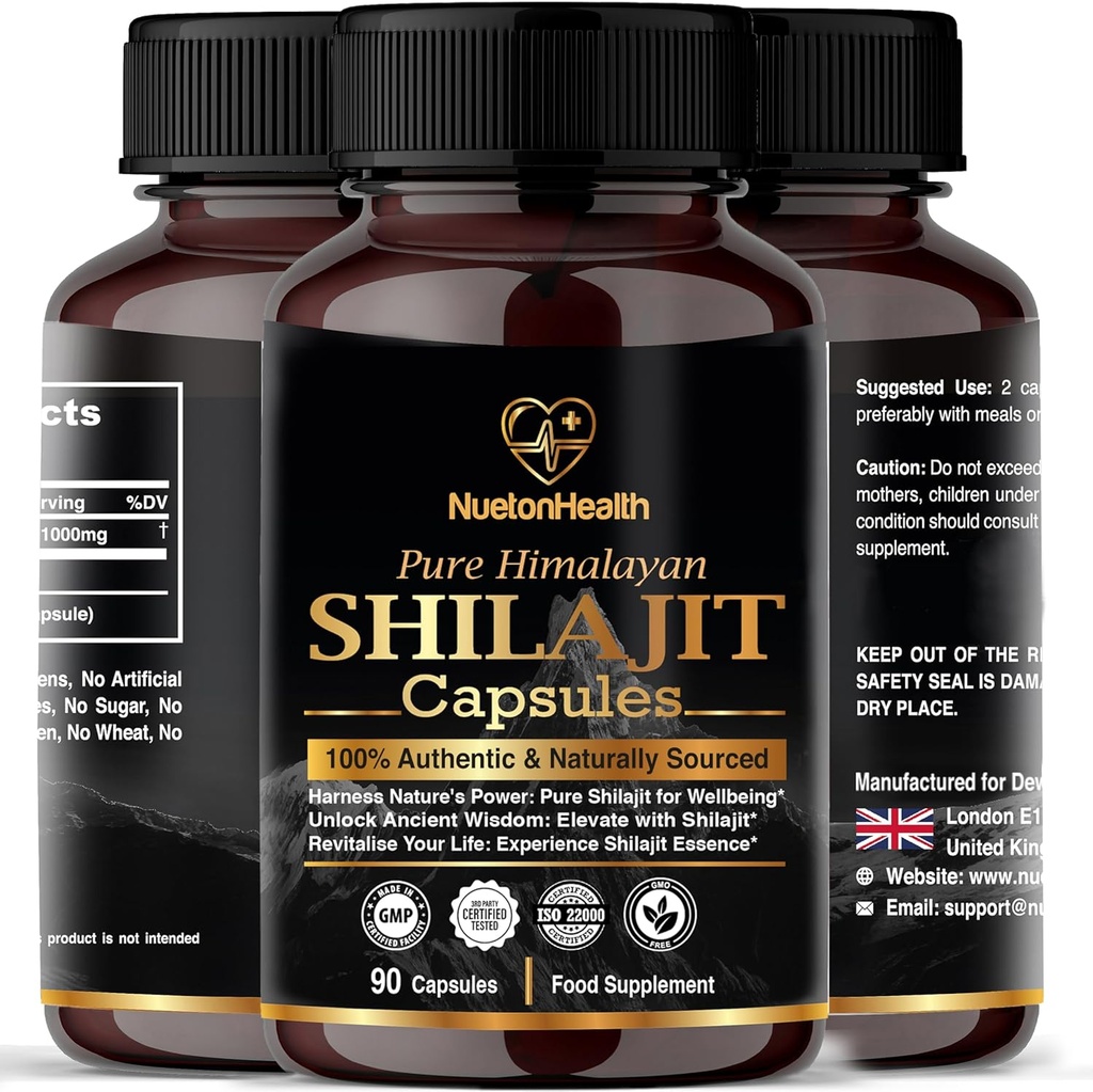 Himalayan Shilajit Kapsule - 100% Pure & Natural 90 Vegan Pills - Gold Grade Wellness, Energy & Vitality Supplement for Men & Women - Grade A Shilajit Bohaté na Fulvicu & kyselinu Humidovú