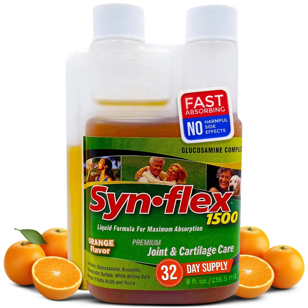 1500mg Tekutý glukozamín a chondroitín - vysoká koncentrácia Fast-Absorbing Formula Orange Chuť Pomáha Podpora Joint & Cartilage Health - s bielou vŕbovou kôrou, mangánom a Boswellin (32 Day Supply)