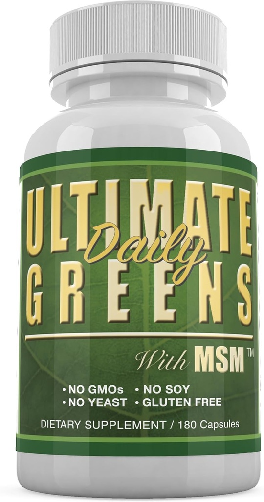 Denné zdravie, Ultimate Greens s MSM 1925mg Vegan Friendly Natural Ingredients Superfood Rastlinné Výživové Alkalizing Immune Energy Support Supplement 180 Kapsule (1 mesiac dodávky)