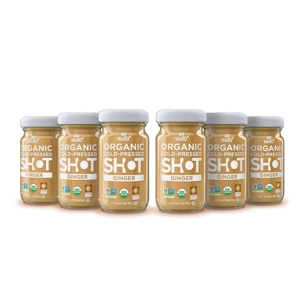 AllWellO studená zázvorová rana, 60 ml, USDA Organic Booster s prírodným (6 balení)