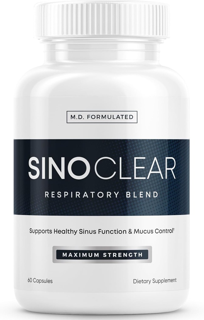 SinoClear Lung Detox & Sinus Pressure Relief Supplement (60 Caps): Clean and Natural Nasal Decongestant, Sinus Relief, & Lung Cleans Blend - NAC, Andrographis, & Thyme Leaf - GMO-free & Made in USA