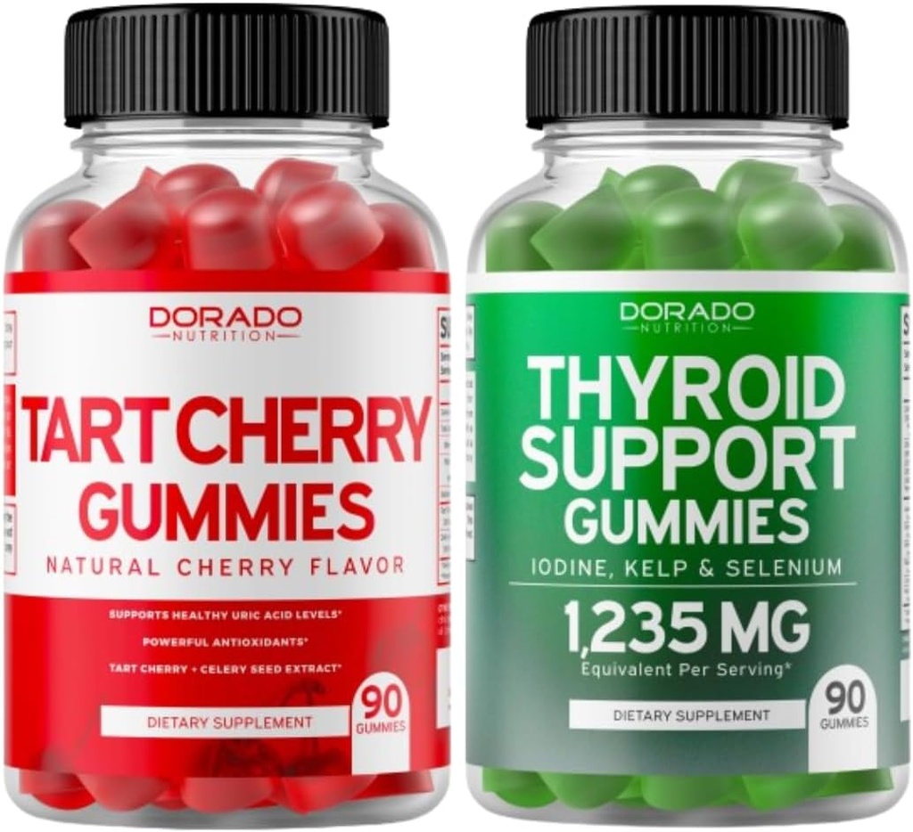 Tart Cherry (90 Gummies) Acid Acid Level Podpora pre dospelých - Výkonný antioxidant so zelerovým semenom a podporu štítnej žľazy (90 Gummies) Ashwaganda & Bladderwrack Support Supplement - Vegan & Made in USA