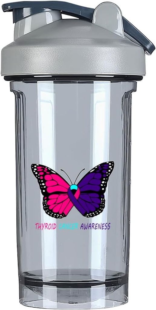 Informovanosť o rakovine štítnej žľazy 18 Ounce Shaker Flaša Nápojový mixér Leak-odolný pred cvičením Proteín Shakes Náhradné jedlo Pretrepáva Fľaše 500ML/18 Oz Gray&-1&-1-1