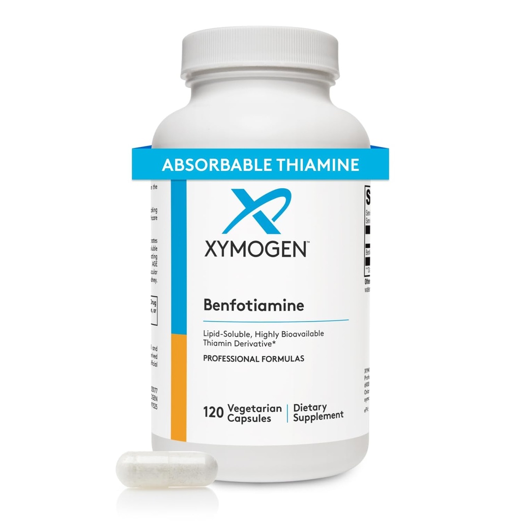 XYMOGEN Benfotiamín 300 mg - Vysoko biologicky dostupné Thiamine B1 Supplement Dedivative to Support Metabolic, Nerve + cievne zdravie (120 kapsúl)