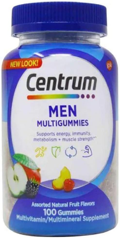 Centrum MultiGummies Gummy Multivitamín pre mužov, Multivitamín/Multimineral Supplement s selén, Antioxidanty a vitamín D3, rozmanitá ovocná chuť - 100 Počet
