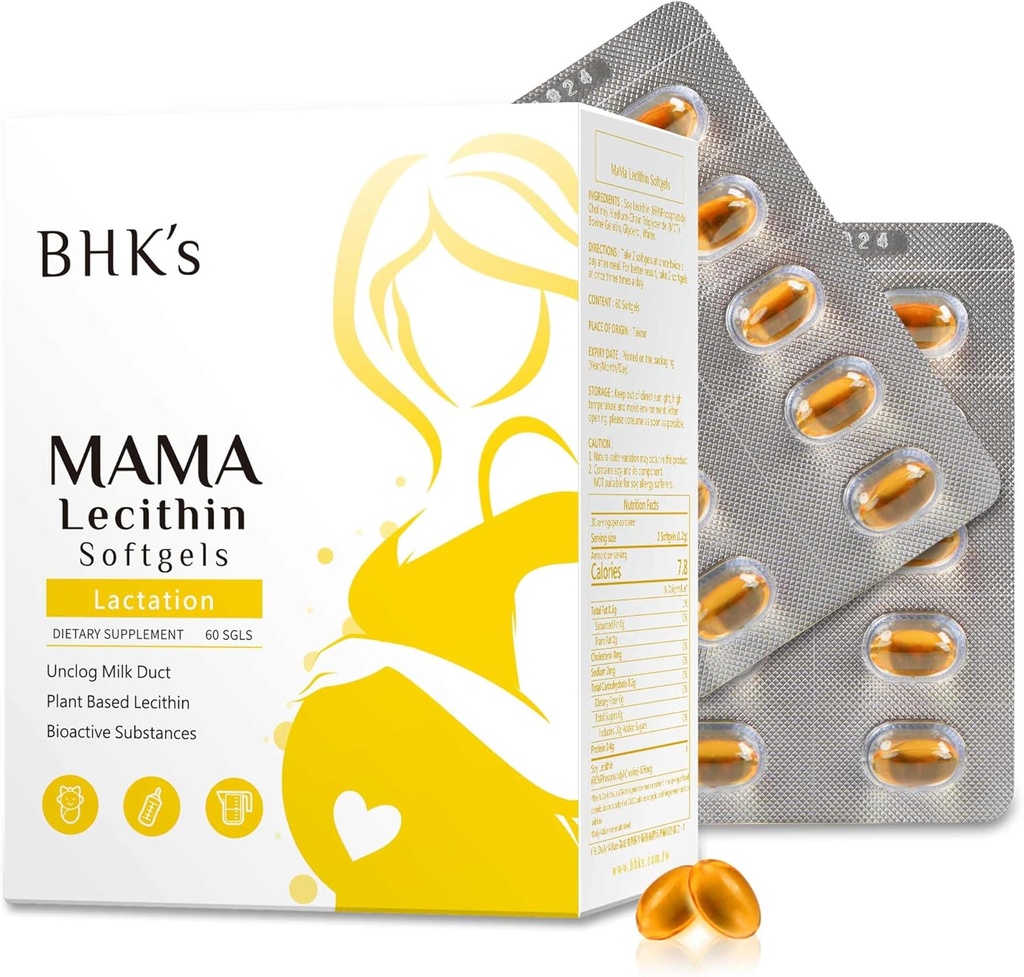 BHK Mama Lecithin Softgels, strong prsia Ducts pre hladšie dojčenie, doplnok pre tehotenstvo, Vyhnite sa upchaté mlieko Ducts, 60 softgels, 2-týždenné dodávky